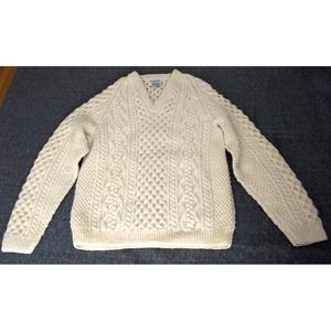 Vtg Blarney Aran Cable‎ Knit Fisherman Sweater Pure New Wool Handknit Ireland